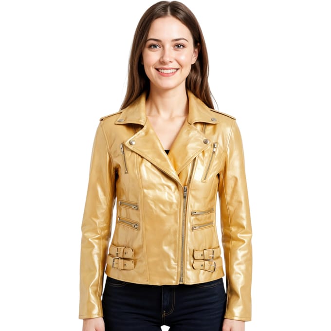 Dames leren gouden Brando bikerjack - Constantia