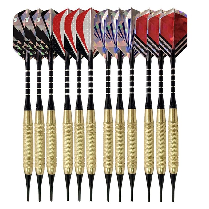 Professionele Soft Tip Darts Set met 12 Dart Barrels 30 Dart en 100 Soft Dartpunten Cadeau voor Dart beige