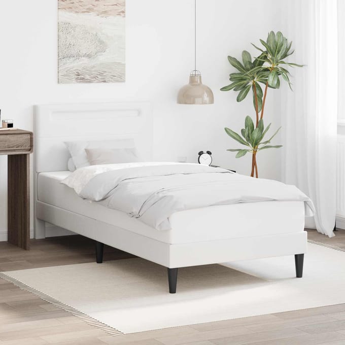vidaXL - Bedframe - met - LED-stripverlichting - Wit - 80 - x - 200 - cm - Kunstleer
