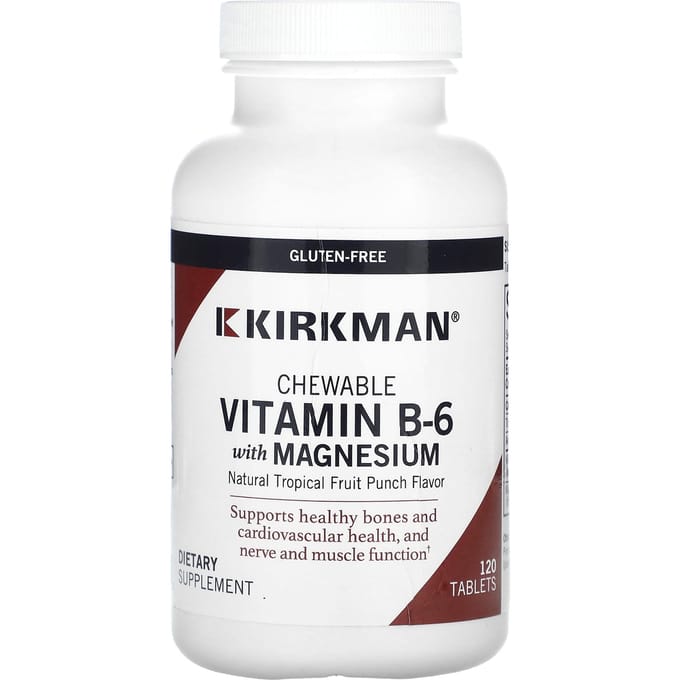 Kirkman Labs, Kauwbare Vitamine B-6 met Magnesium, Natuurlijke Tropische Vruchtenpunch Smaak, 120 Tabletten
