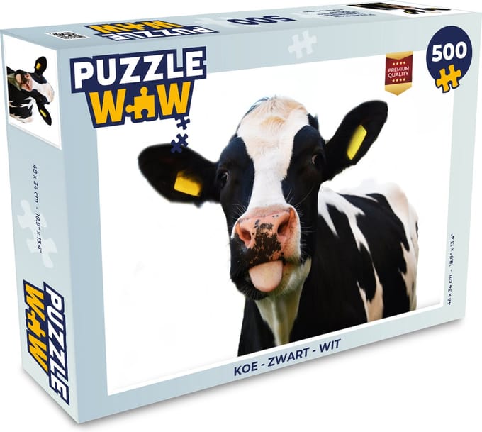 Puzzel Koe - Zwart - Wit - Legpuzzel - Puzzel 500 stukjes