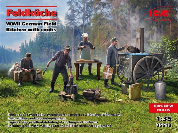 ICM Modelbouwpakket Diorama - 35618 Feldküche - Duitse Veldkeuken Diorama WWII met Koks Plastic - 1:35 - Modelbouw