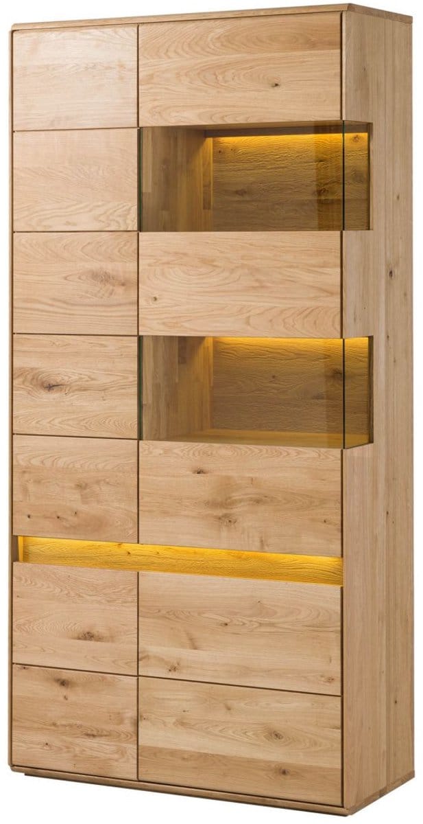 MASSIVMOEBEL24.DE wilde eik vitrine blank massief hout 103x43,5x207 cm (BxTxH) geolied gemonteerd CARDIFF volledig massief #110