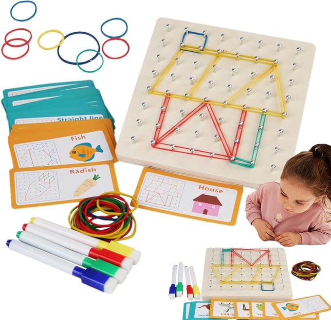 Houten Geoboard - Educatief Speelgoed - Creatieve Ontwikkeling - Dubbelzijdig Ontwerp - 18x18x1.5 cm - Mint
