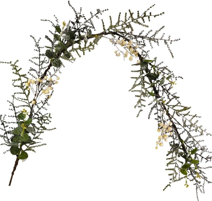 by Mooss - Guirlande - Witte Bes - Dennenappel - Eucalyptus - 180 cm - Kerst - Winter - Kunst