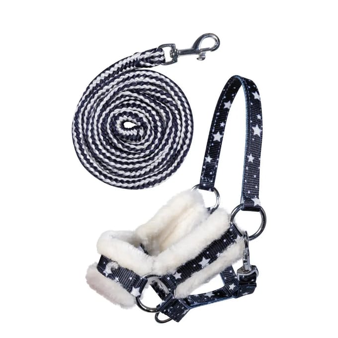 HKM - Halster en Halstertouw voor Hobby Horsing - Navy met Sterren