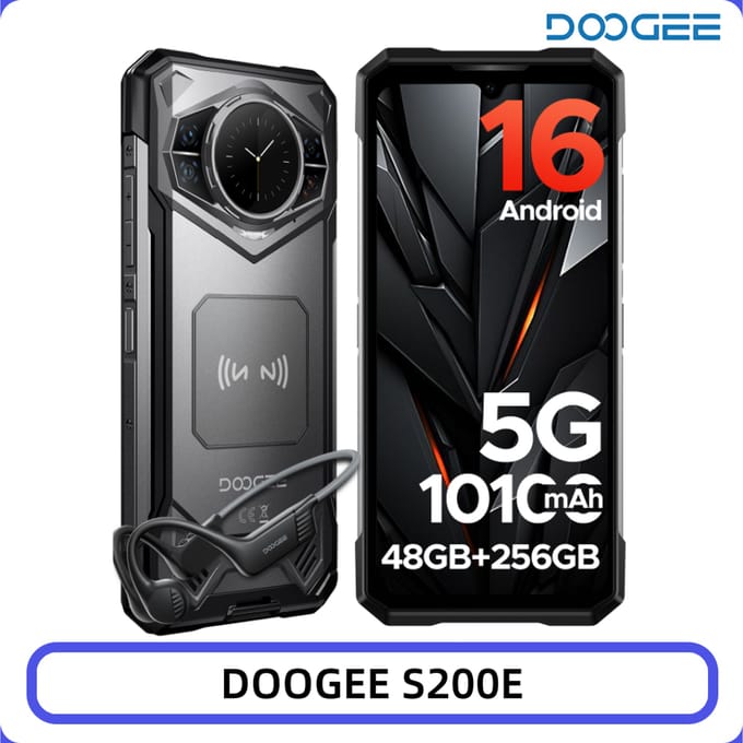DOOGEE S200E Robuuste Telefoon AI Assistent 48GB+256GB 6.72" 120Hz Scherm Dimensity 7050 100MP Camera 10100mAh NFC WiFi6 Android 16 Smartphone