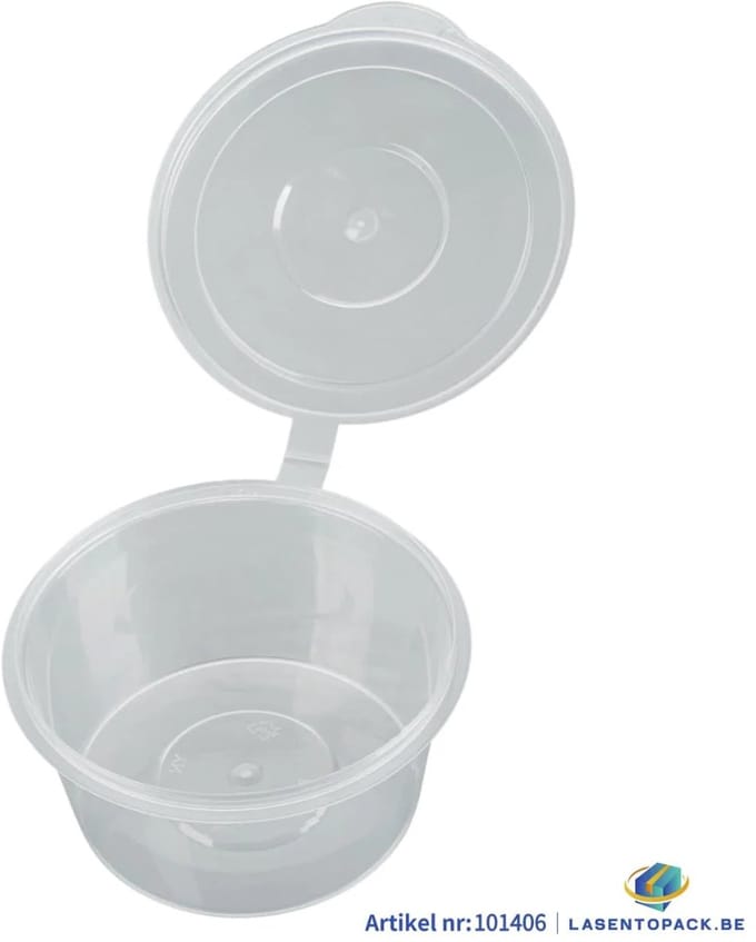 100x Sauscup met Vast Deksel PP 200 cc Transparant Covercup 8oz Ø95mm