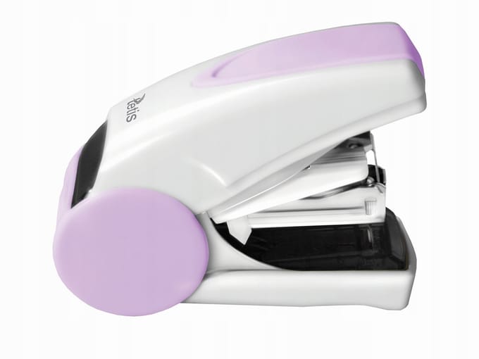 Mini-nietmachine Tetis #10, 20 vel, paars-wit, met nietjesverwijderaar