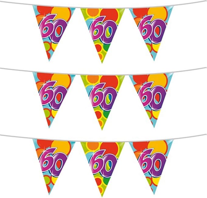 Haza Vlaggetjes 60 jaar - leeftijd verjaardag - 3x stuks - plastic 10m