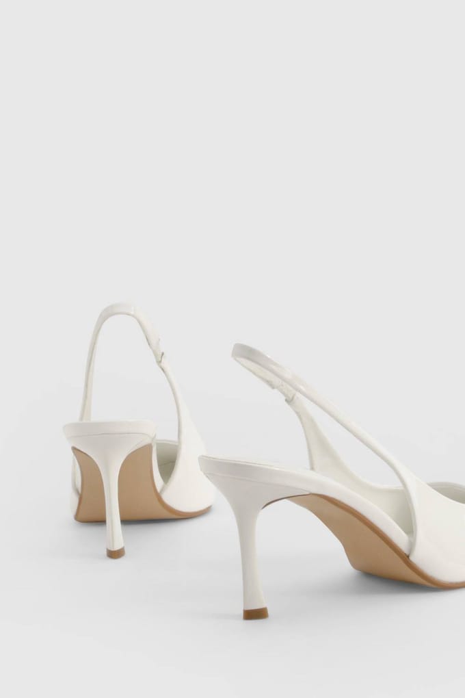 boohoo Dames Brede pasvorm Slingback Court Schoen | Wit | Maat: 41