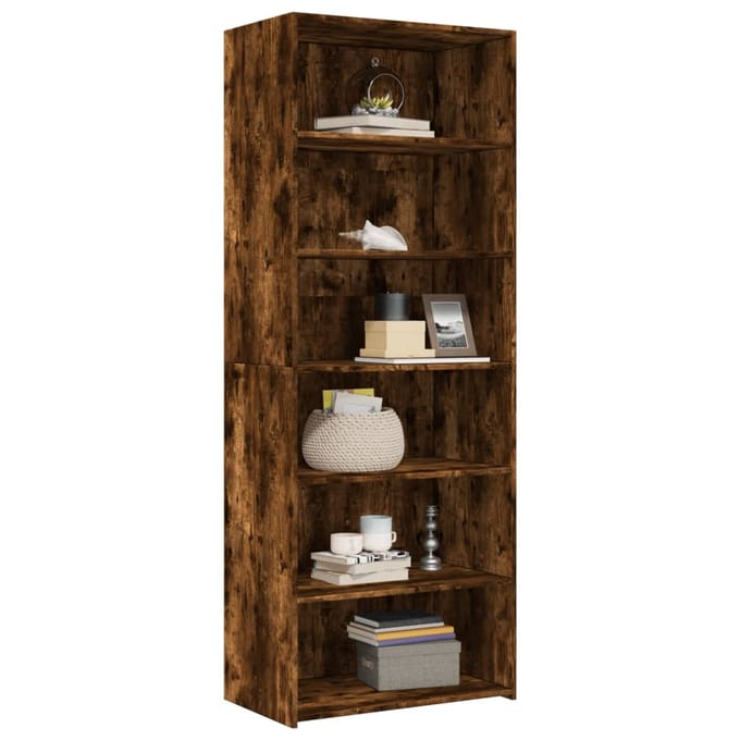 vidaXL - Hoge - kast - 70x41x185 - cm - bewerkt - hout - gerookt - eikenkleurig