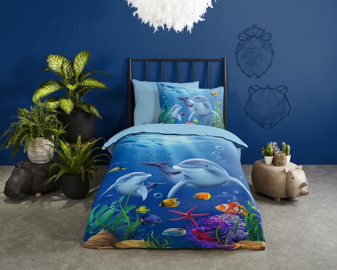 Pure dekbedovertrek dolfijnen / zee - 1 persoons 140x200/220 cm - Blauw - Microvezel