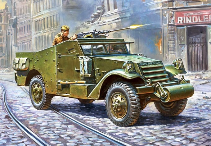 Zvezda Modelbouwpakket Militaire voertuigen - 6273 Soviet M-3 Scout Car with Machine Gun Plastic - 1:100 - Modelbouw