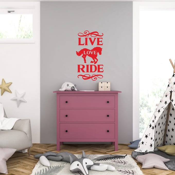 Muursticker - Live Love Ride - 40,6 x 73,5 - Rood