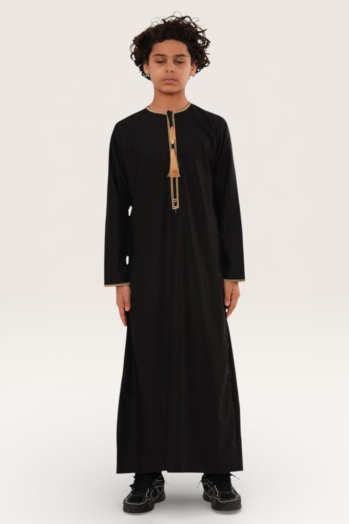 Kinderen jongens zwarte Ramadan Marokkaanse Thobe gewaad Kaftan Eid Jubba LFS-K-TT-003