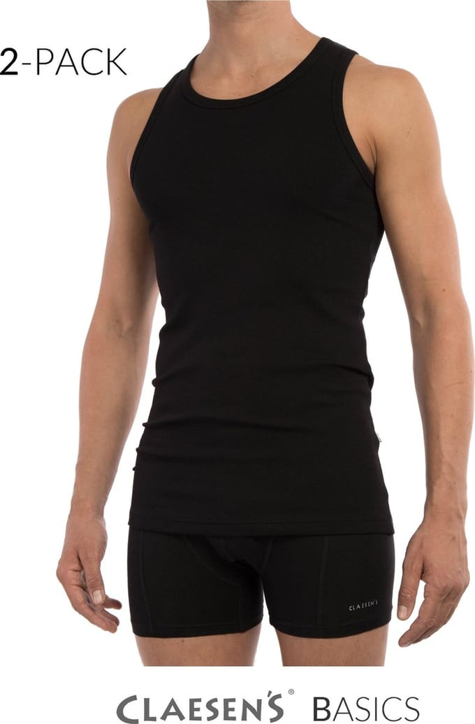 Claesen's® - Singlet 2 pack Black Rib Cotton/LycraCL 1333-Black-L