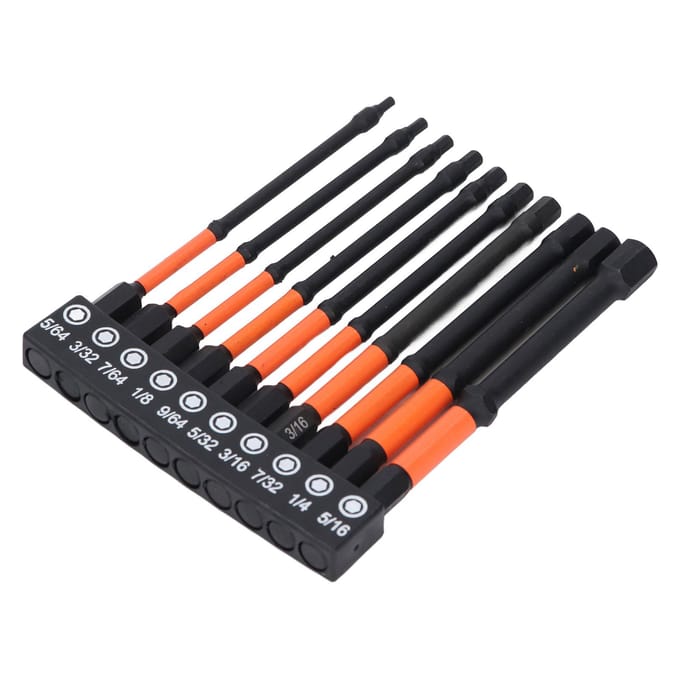 10 Stuks SAE Zeskant Bit Set 100mm Lengte 1/4 Inch Schacht S2 Legeringsstaal Zeskant Bits met Opbergrek