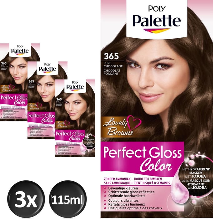 Poly Palette Perfect Gloss 365 Chocolade Haarverf - 3 stuks - Voordeelverpakking