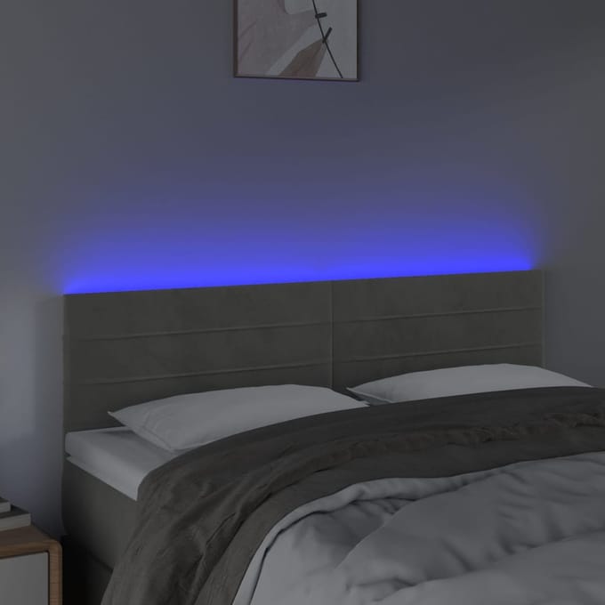 vidaXL - Hoofdbord - LED - 144x5x78/88 - cm - fluweel - lichtgrijs