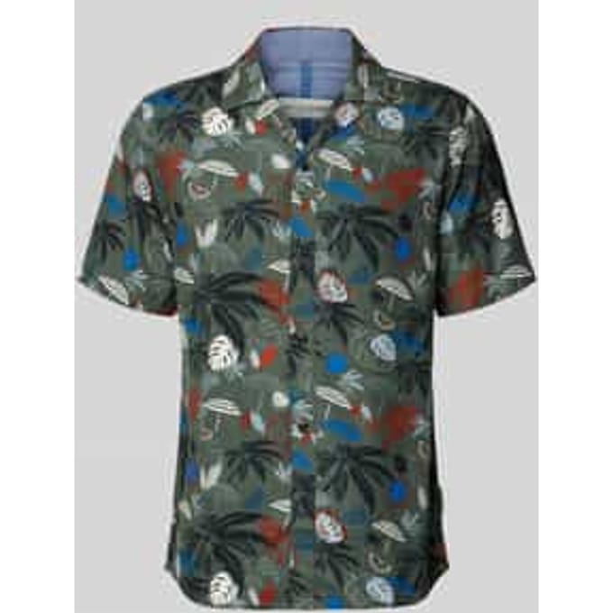 Tom Tailor - Regular fit resort-overhemd met korte mouwen van viscose - Maat S - leaf green beach design