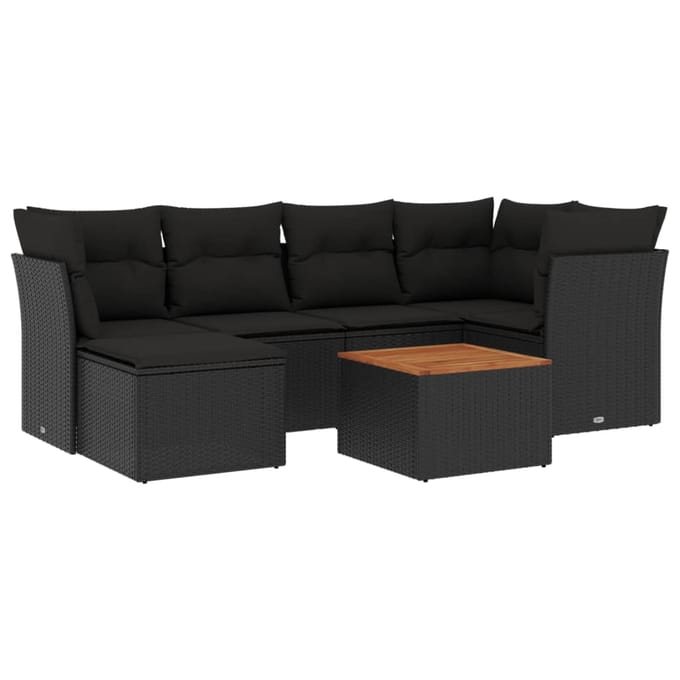 vidaXL - 7-delige - Loungeset - met - kussens - poly - rattan - zwart