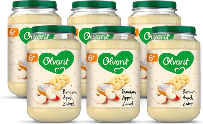 Olvarit Fruithapje 6+ Maanden – Banaan Appel Zuivel - 6 x 200g