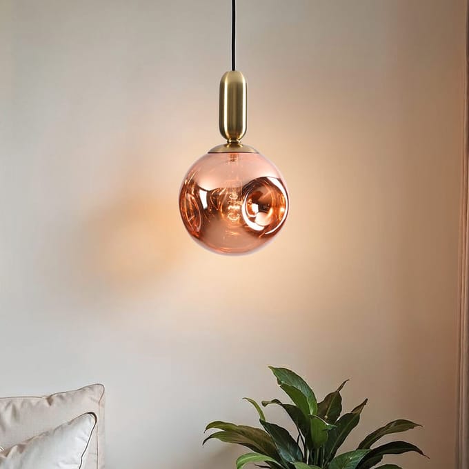 LumenXL 1-lichts hanglamp Lewis - golvend glas - rosé goud
