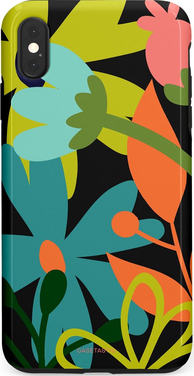 Casetastic hoesje geschikt voor Apple iPhone XS Max - Dubbellaagse bescherming - Botanisch Feest - Fashion Case - Zwart Olijfgroen Goud Petrol