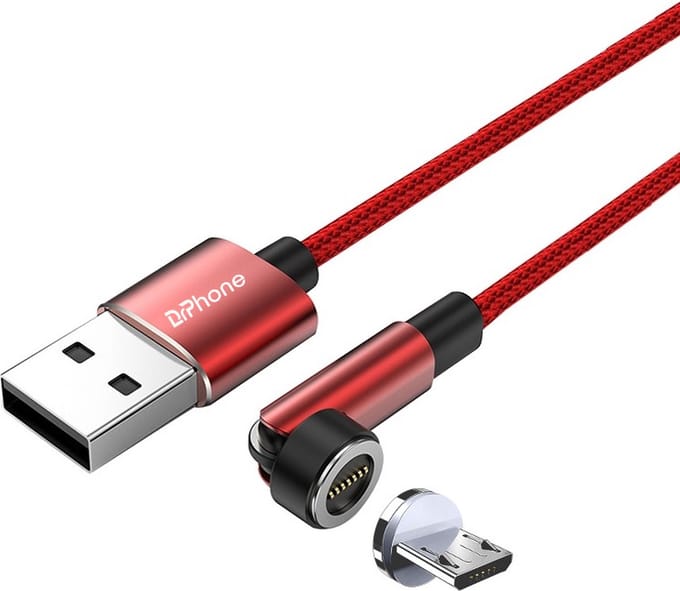 DrPhone iONIC- 540º Roterende Magnetische Kabel - 3A - Voor MICRO USB - 480Mbp/s Data Transmissie - 2 Meter – Rood