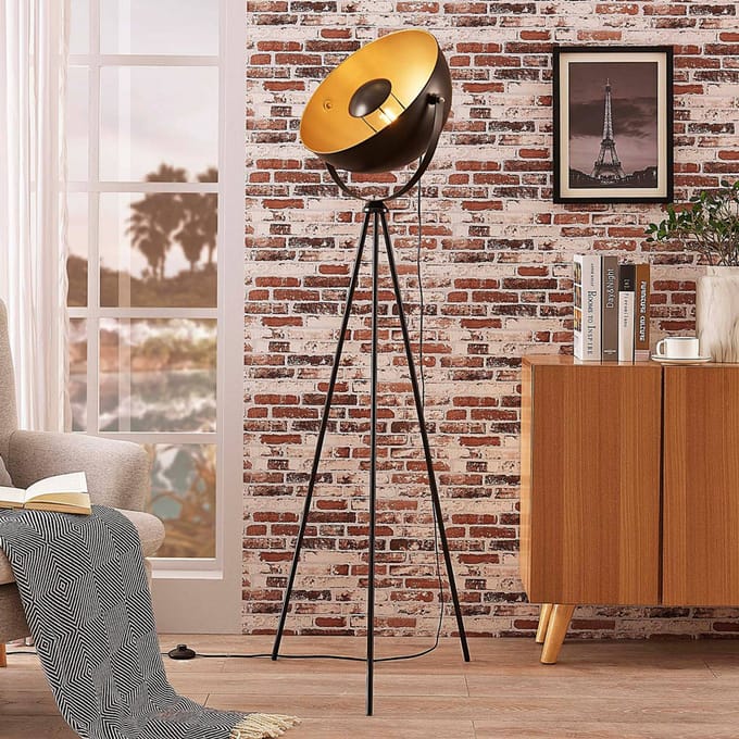 Lindby - vloerlamp- Driepoot - - 1licht - Metaal - H: 160 cm - E27 - zwart, goud