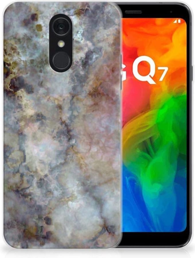 LG Q7 TPU Siliconen Hoesje Marmer Grijs