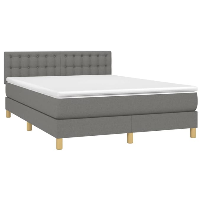 vidaXL - Boxspring - met - matras - en - LED - stof - donkergrijs - 140x190 - cm