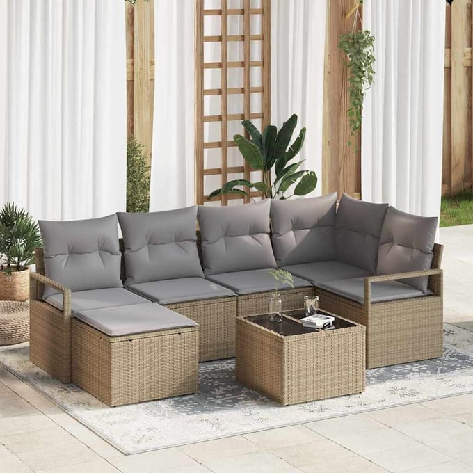 vidaXL Bankstel 7 st Beige poly rattan