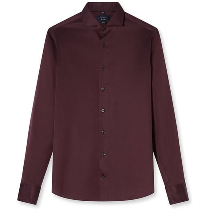 OLYMP Signature Casual Overhemd, Tailored Fit, Cutaway, Bordeauxrood