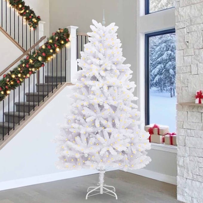 vidaXL - Kunstmatige - Hinged - Kerstboom - Wit - 300 - cm - PVC - en - Staal