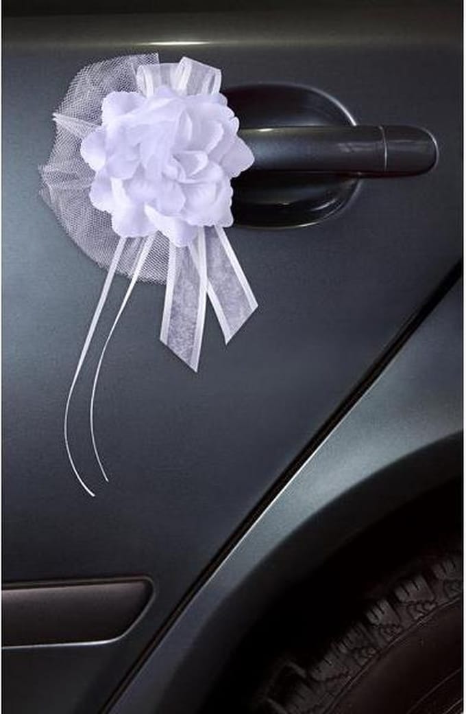Bruiloft roos - wit - met lint - 4 stuks - 14 cm - Autoversiering