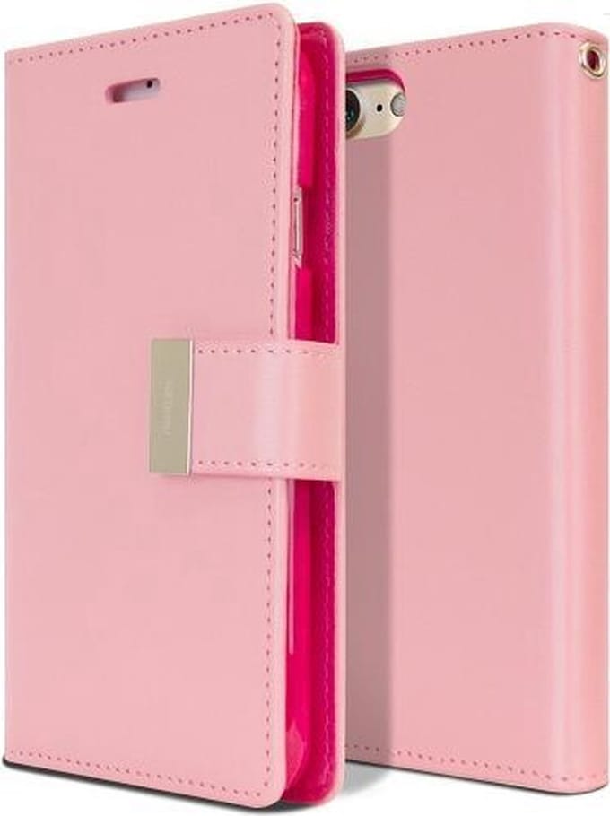 Mercury Goospery Lederen geschikt voor iPhone 7 8 SE 2020 SE 2022 Walletcase 7 pasjes - Roze