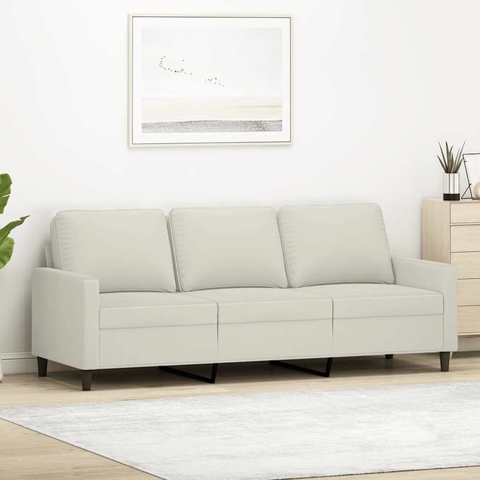 vidaXL - Driezitsbank - 180 - cm - fluweel - crèmekleurig