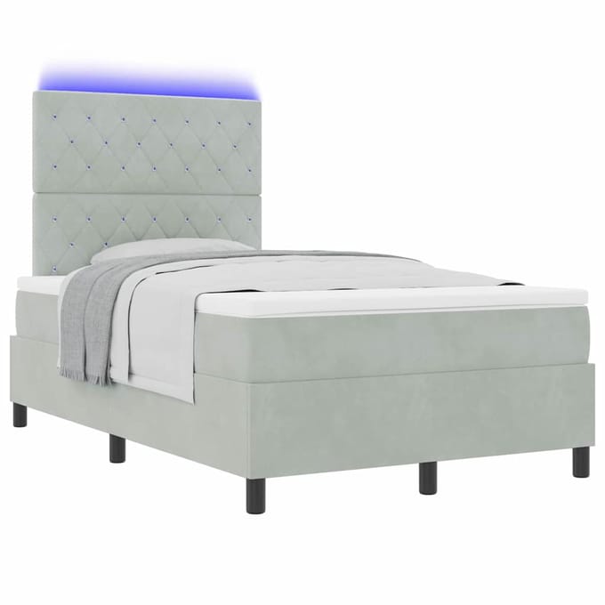 vidaXL - LED - Box - Spring - Bed - met - matras - Lichtgrijs - 120 - x - 190 - cm - Fluweel