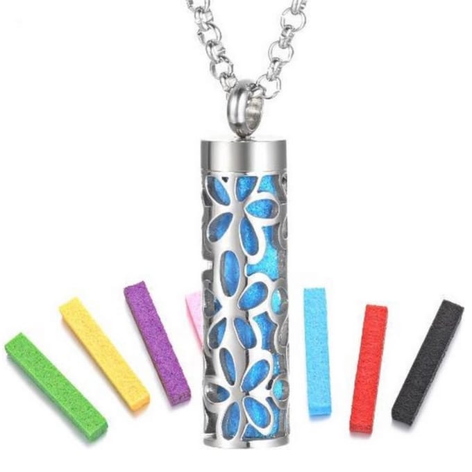 Geurketting met Bloemen - Ketting met aroma therapy medaillon + 10 pads