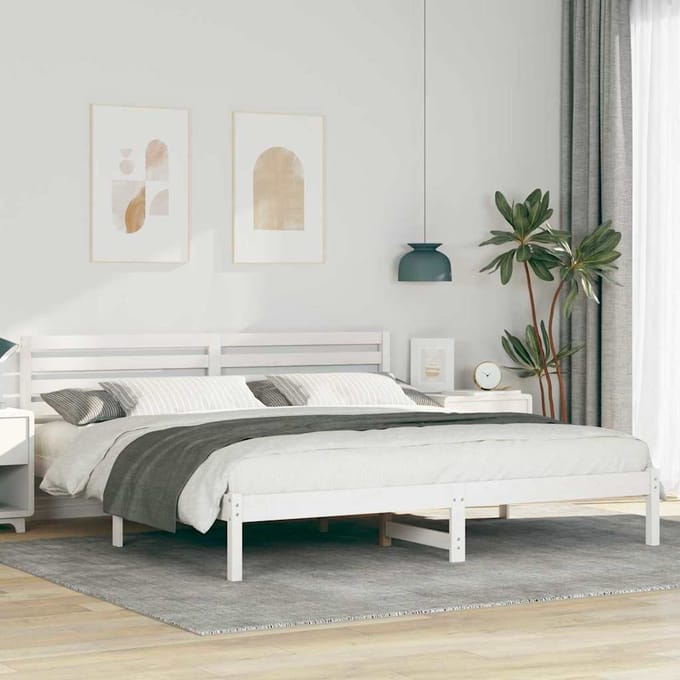 vidaXL - Bedframe - met - hoofdeinde - Wit - 200 - x - 200 - cm - Massief - grenenhout