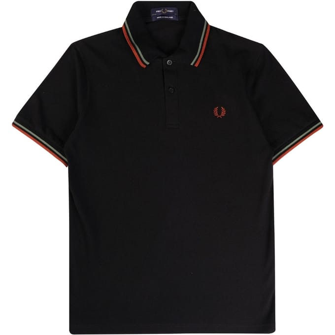 Fred Perry groen en bruin dubbel getipt zwart poloshirt