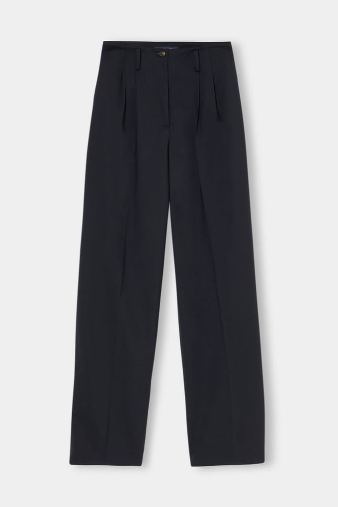 Brooks Brothers Wool Blend Stretch Pleated Trousers Navy Größe: 40 | Stoffhosen Outlet | Damen | Blau