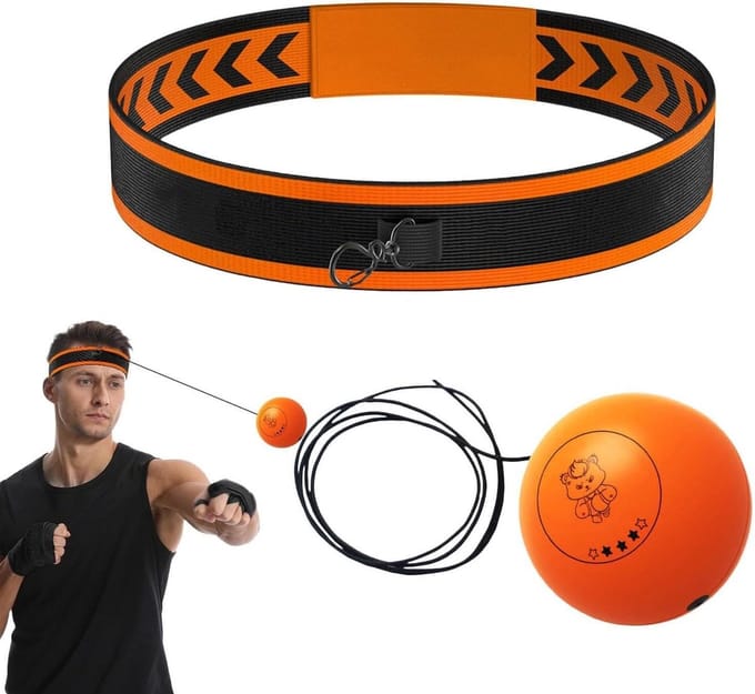 Boks Hoofdband - Reflex Bal - Coördinatie Trainen - Verbetert Reactiesnelheid - 25 cm Hoofdband - Oranje Bal