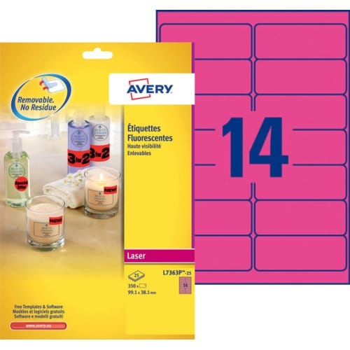 Etiket avery l7263y-100 99.1x38.1mm neon geel 1400 Etiketten
