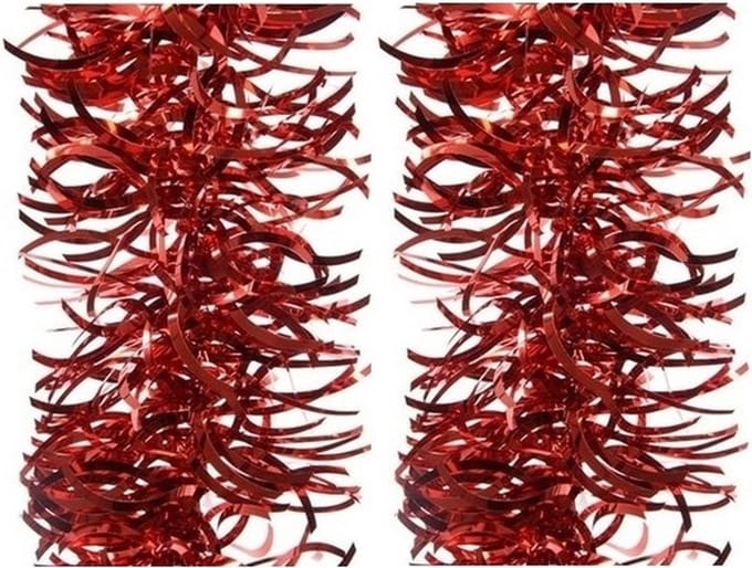 Kerstslingers - 2x - rood - folie - 10 x 270 cm - kerstversiering/decoratie
