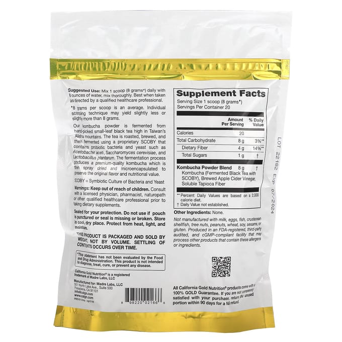 Superaliment, Poudre de Kombucha, Non aromatisé, 160G(5.64Oz)
