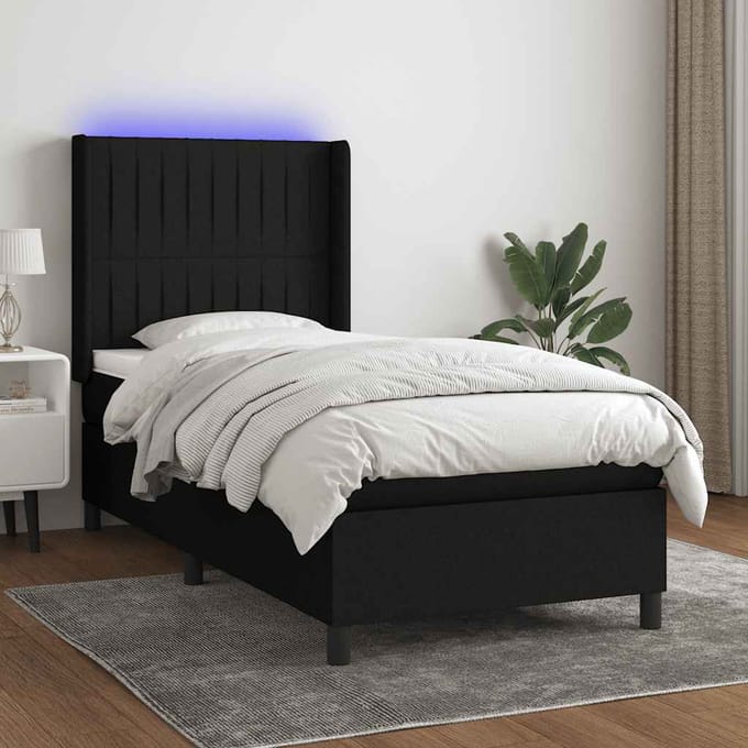 vidaXL - Boxspring - met - matras - en - LED - stof - zwart - 80x200 - cm