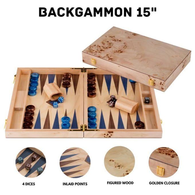 Backgammon 15" blauw & bruin trangle - Longfield